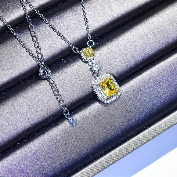 🎁Bling Double Royal Yellow Zircon Silver Plated Necklace for Women, UNVN12412 - Picture 7 of 7